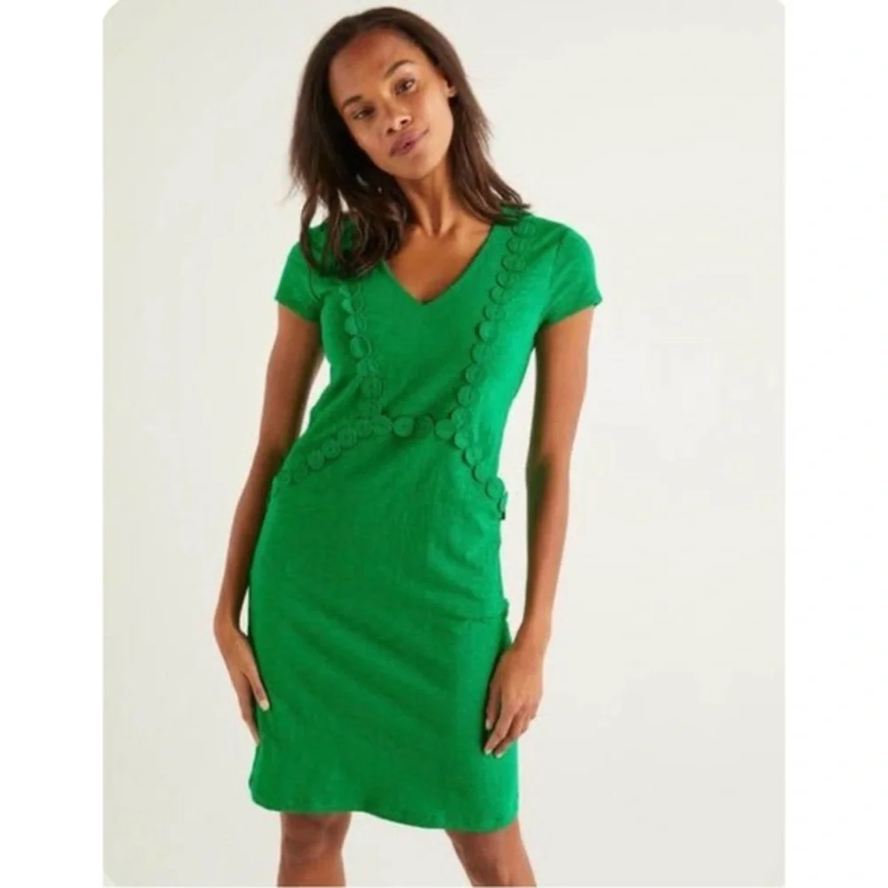 Boden Saskia Rich Emerald Green Jersey Trim Dress Size 4R