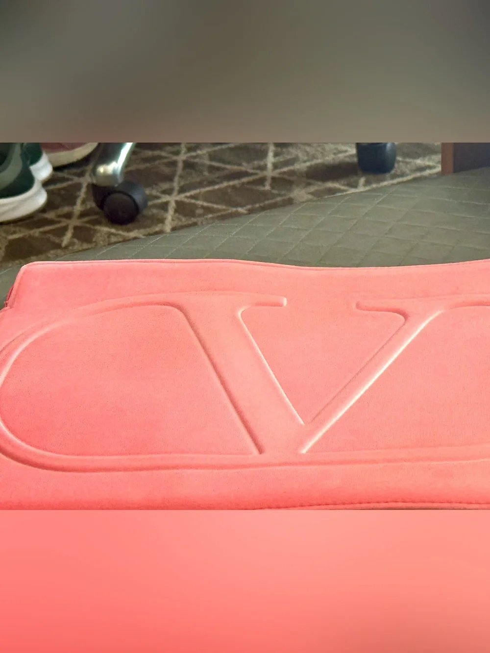 Valentino  Pink Embossed V Logo large Soft Velvet Laptop Sleeve