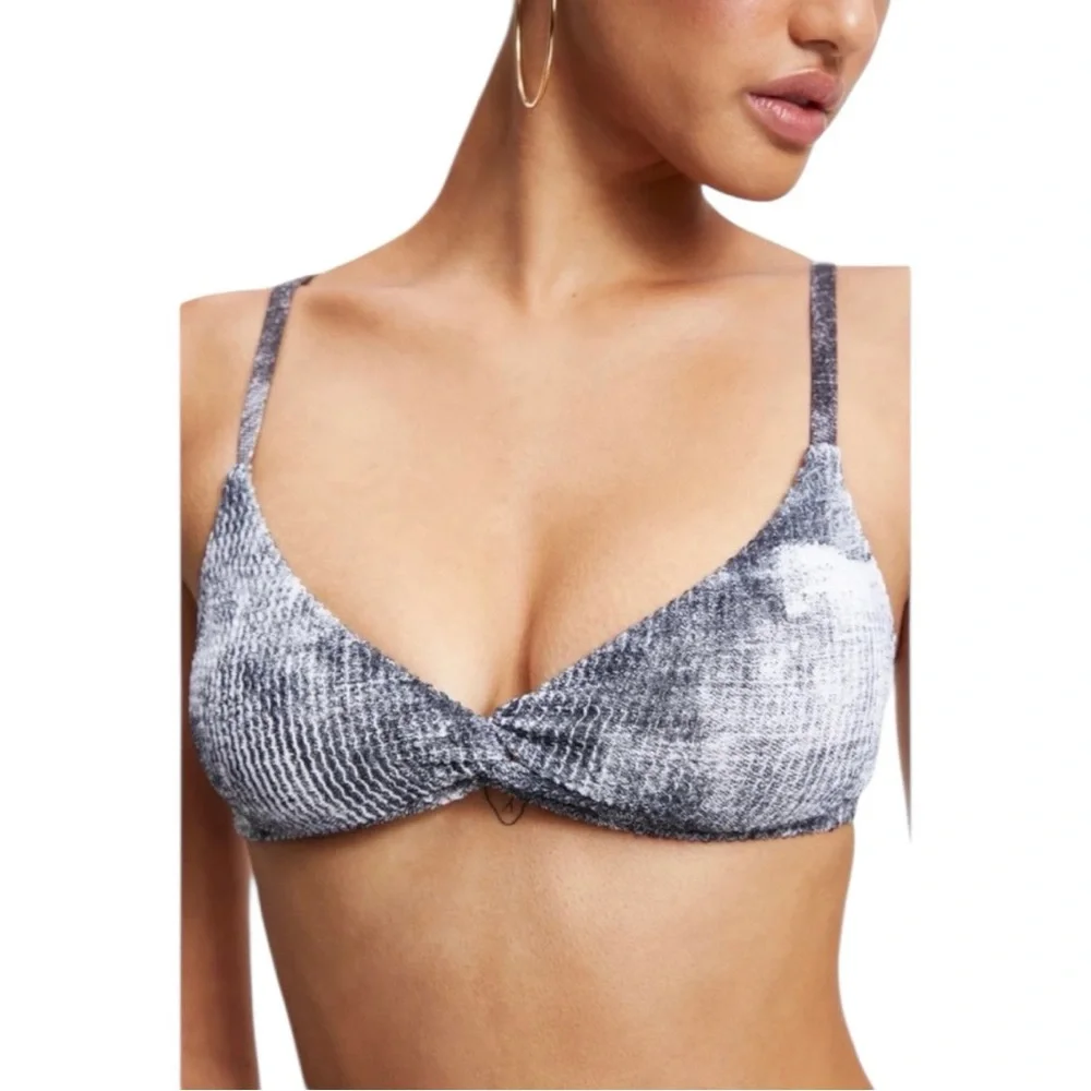 NWT Good American Always Fits Twist Bikini Top Gray Tie Dye Size 0 / XS GSW0522