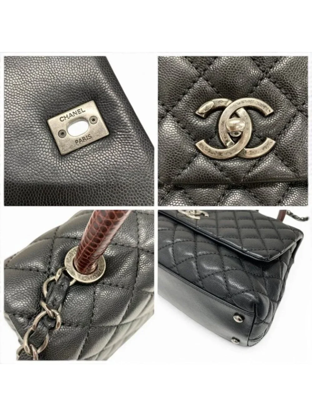 Chanel Coco Handle 29 Shoulder Bag Black Bordeaux Silver Quilted CC Logo