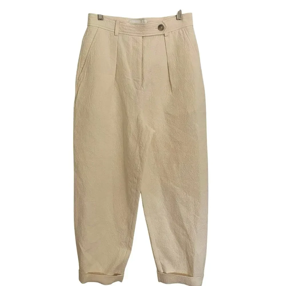 King Tuckfield Pleated Crinkled Trousers Pant Women’s Size Medium Quiet Luxury