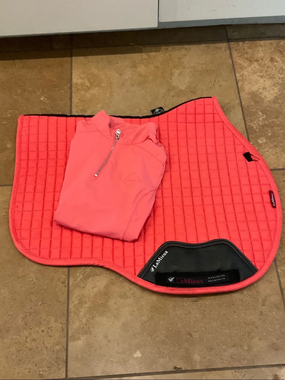 LeMieux Watermelon GP Riding Set - Half-Zip Top & Suede Saddle Pad