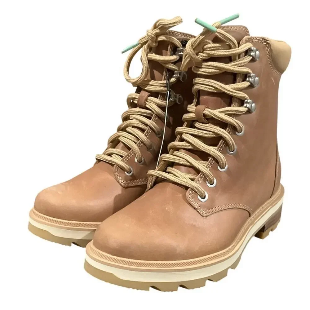 SOREL Women’s Lennox Lace STKD Waterproof Leather Boots Ceramic Canoe Size 7 NEW