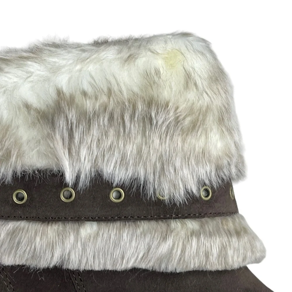 CATERPILLAR CAT BOISTEROUS FAUX FUR CAFE BROWN SUEDE WEDGE WINTER BOOTIES BOOTS