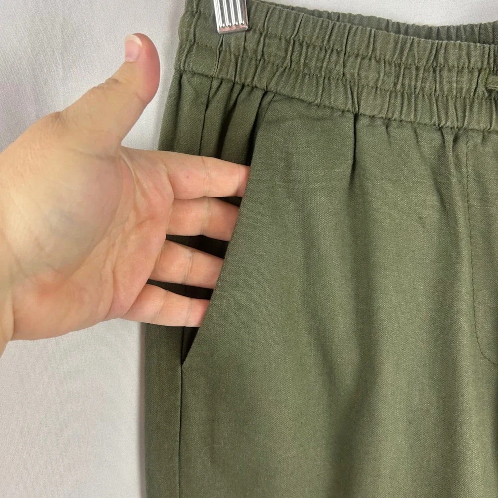 J.Crew Factory Olive Green Linen Blend Elastic Waist Drawstring Tapered Pants 2