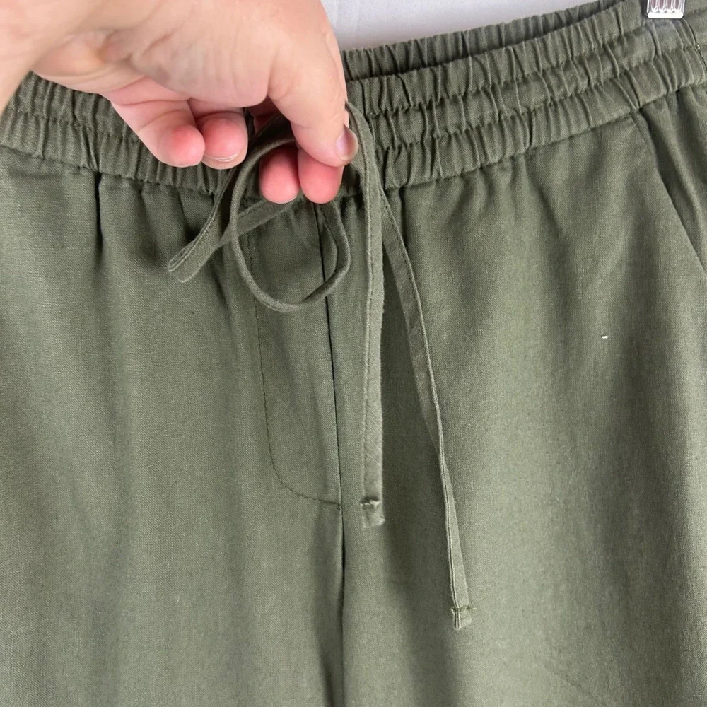 J.Crew Factory Olive Green Linen Blend Elastic Waist Drawstring Tapered Pants 2