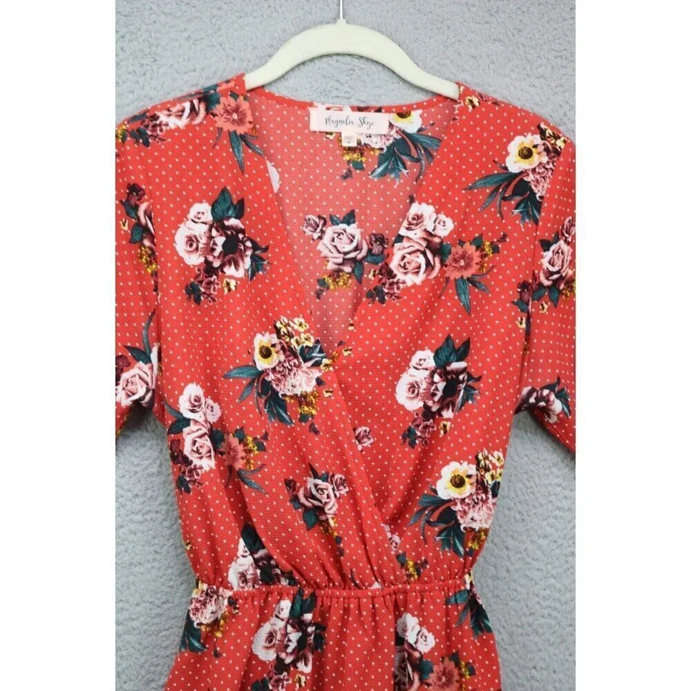 Magnolia Skye Short Tie Sleeves V-Neck Dress-Size Medium-Polka Dots-Cottagecore