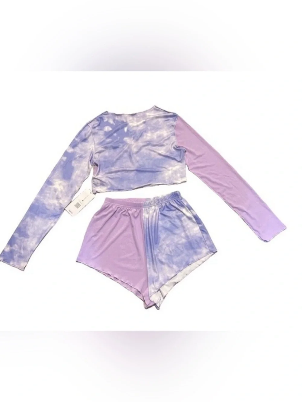 ROMWE Lavender Tie Dye Pajama Short & Longsleeve Crop Top Size Small & Cotton