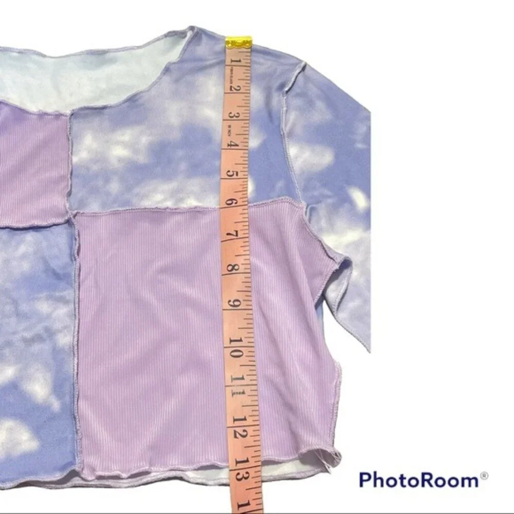ROMWE Lavender Tie Dye Pajama Short & Longsleeve Crop Top Size Small & Cotton