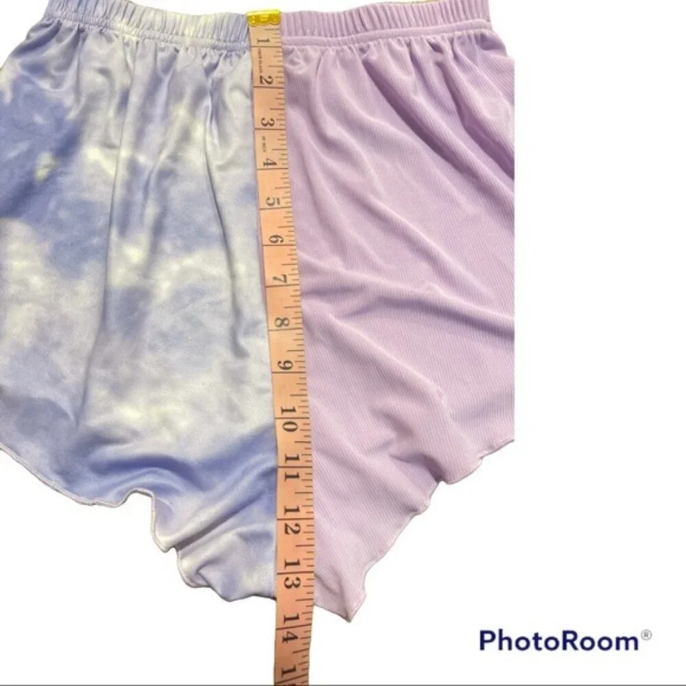 ROMWE Lavender Tie Dye Pajama Short & Longsleeve Crop Top Size Small & Cotton