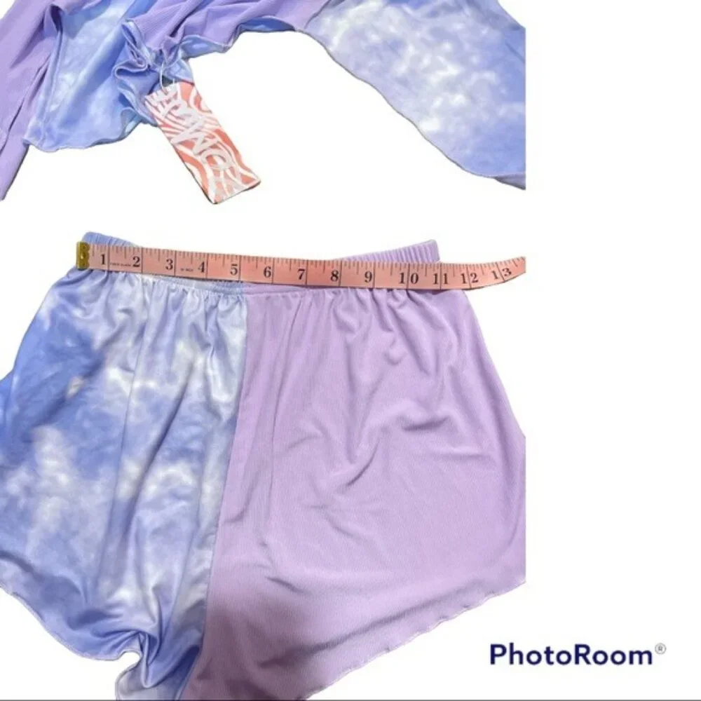 ROMWE Lavender Tie Dye Pajama Short & Longsleeve Crop Top Size Small & Cotton
