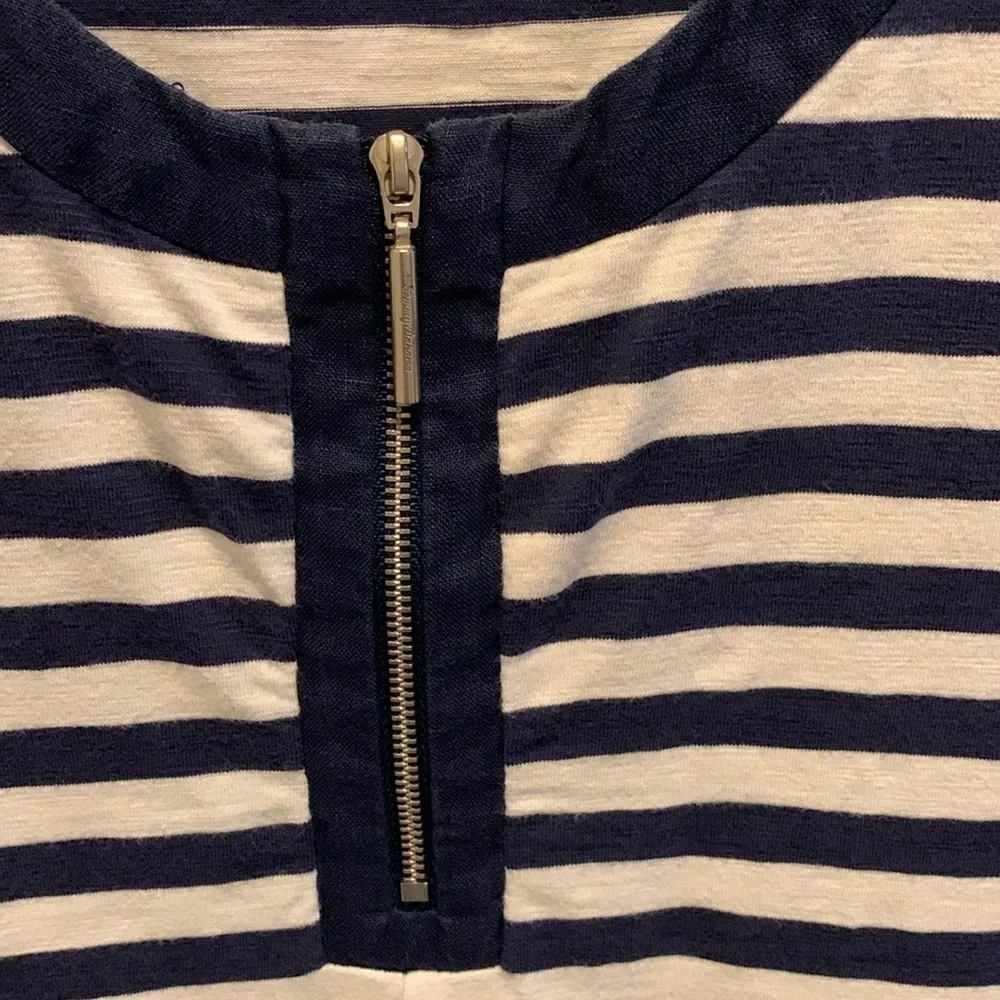 Tommy Bahama Womens Nautical Stripe Midi Dress.  Exposed Zipper/See measurements