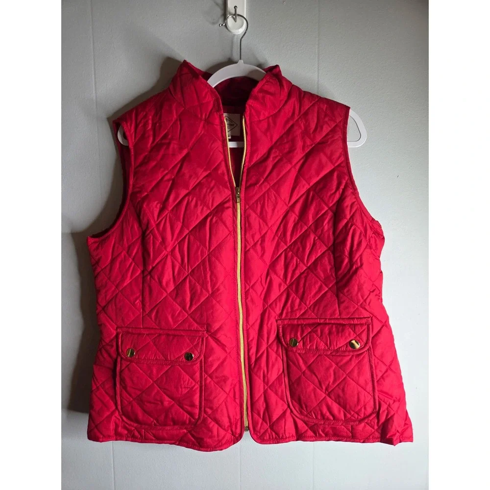 St Johns Bay Womens XL Red Quilted Full Zip‎ Puffer Vest Gold Hardware 2098