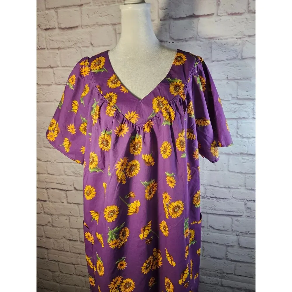 Anthony Richards Purple Sunflowers Mumu Dress Size Large New Lightweight SS‎