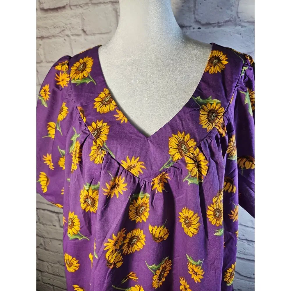 Anthony Richards Purple Sunflowers Mumu Dress Size Large New Lightweight SS‎