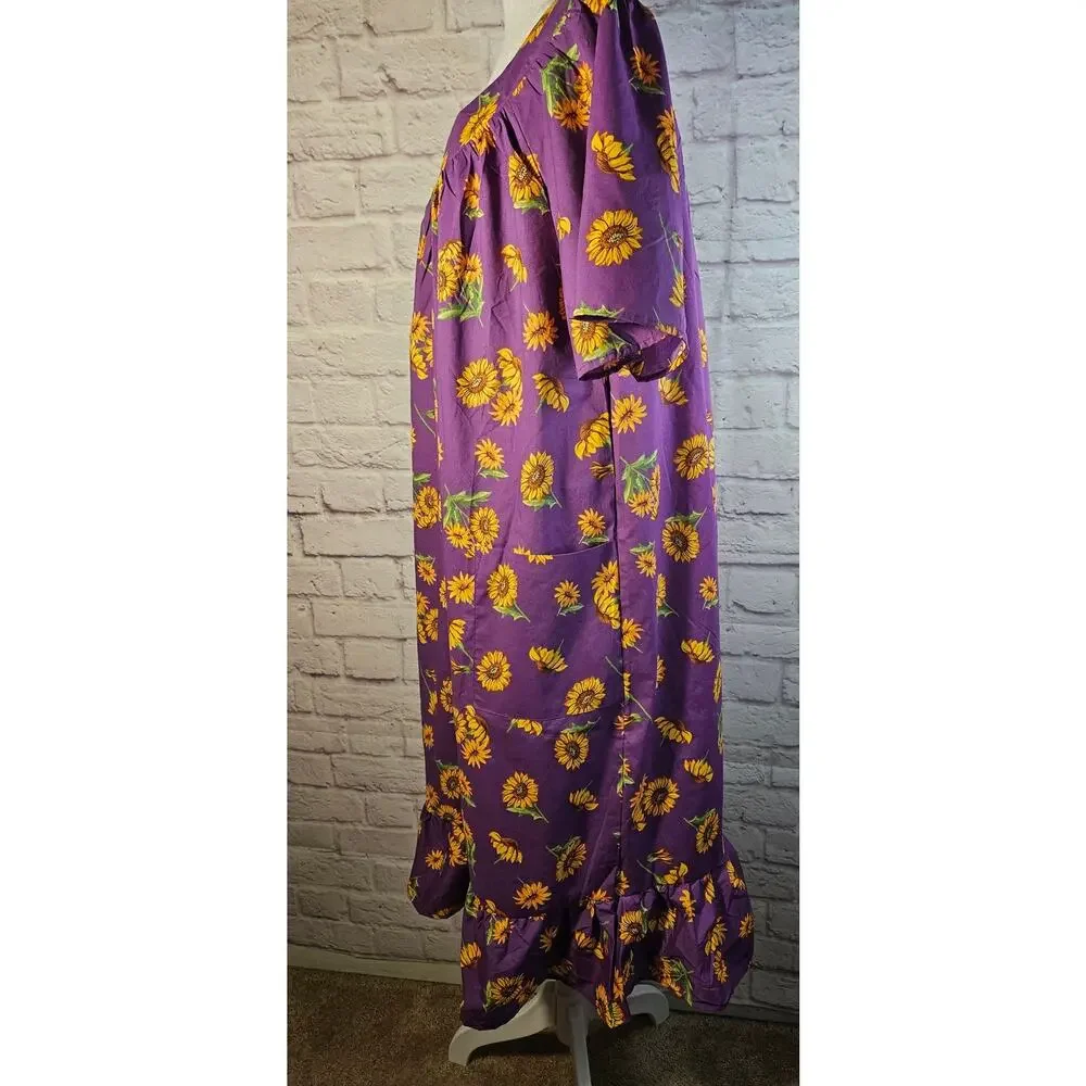 Anthony Richards Purple Sunflowers Mumu Dress Size Large New Lightweight SS‎