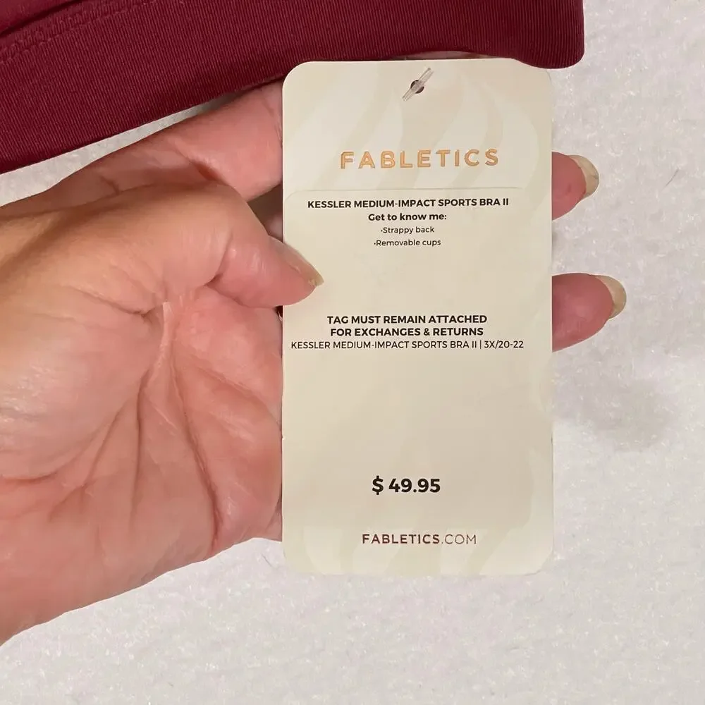 Fabletics Kessler Medium Impact Sports Bra Womens Plus 3X 20-22 Dark Red NWT