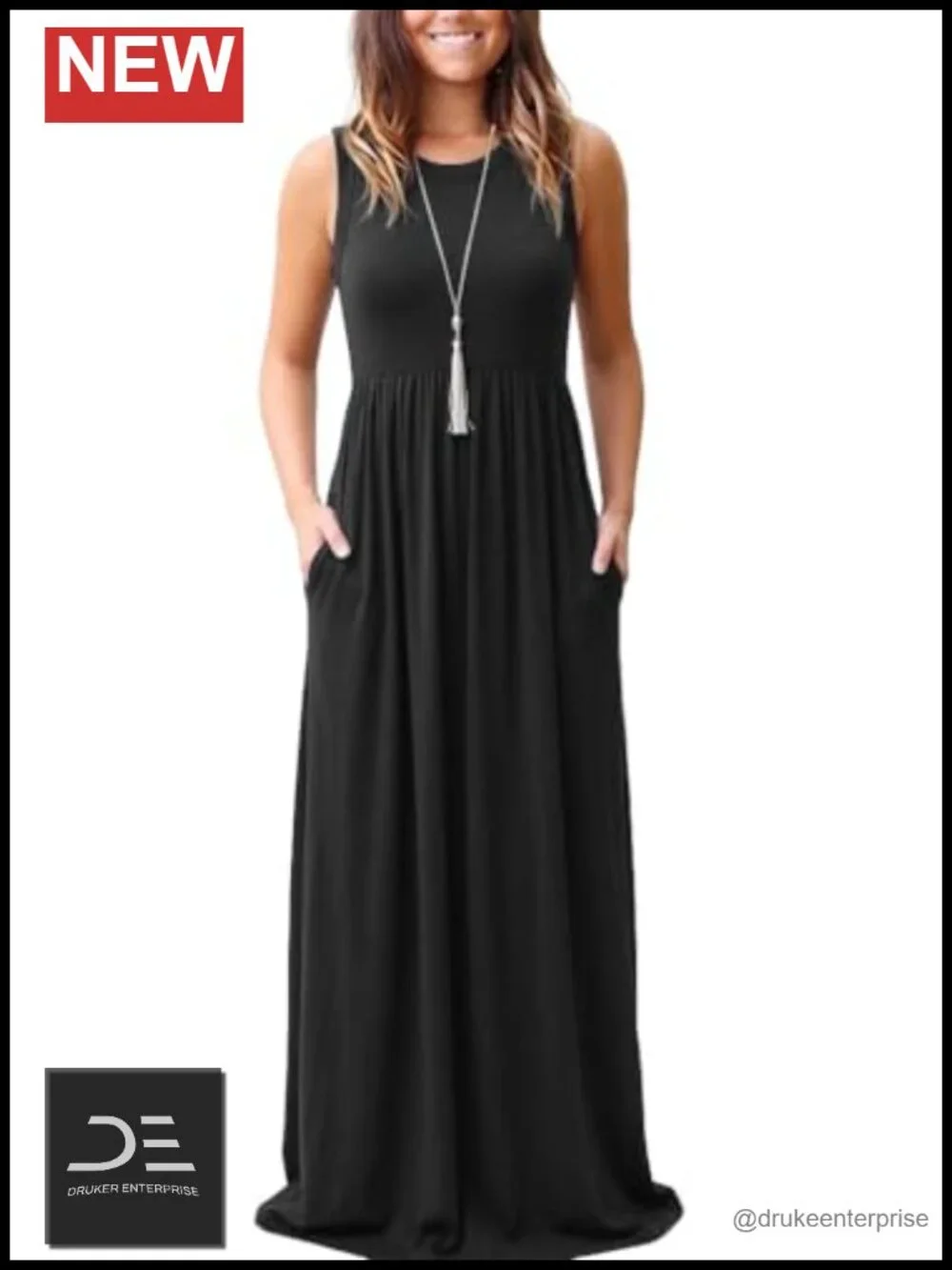 Sleeveless Loose Maxi Dress with Pockets Casual Long Dress Summer