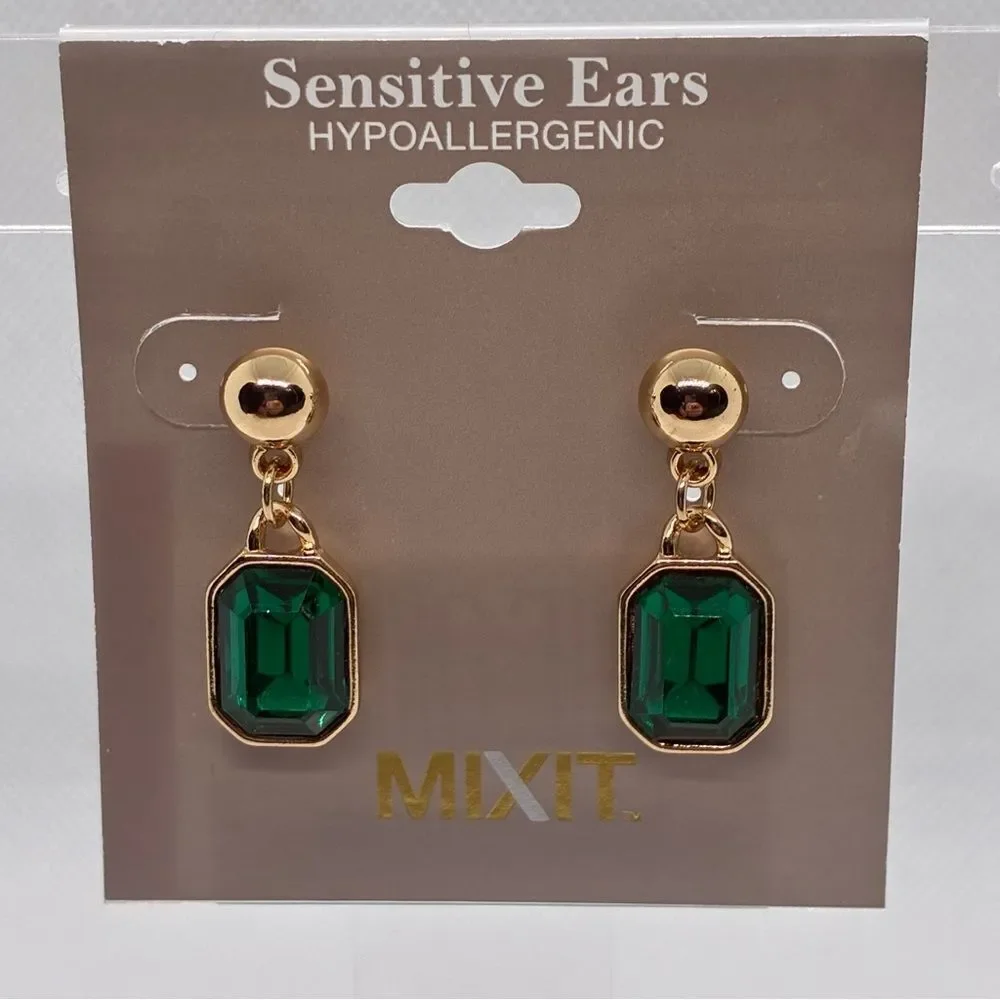 3For$20 MIXIT Gold-Tone Emerald Drop Earrings for Sensitive Ears
