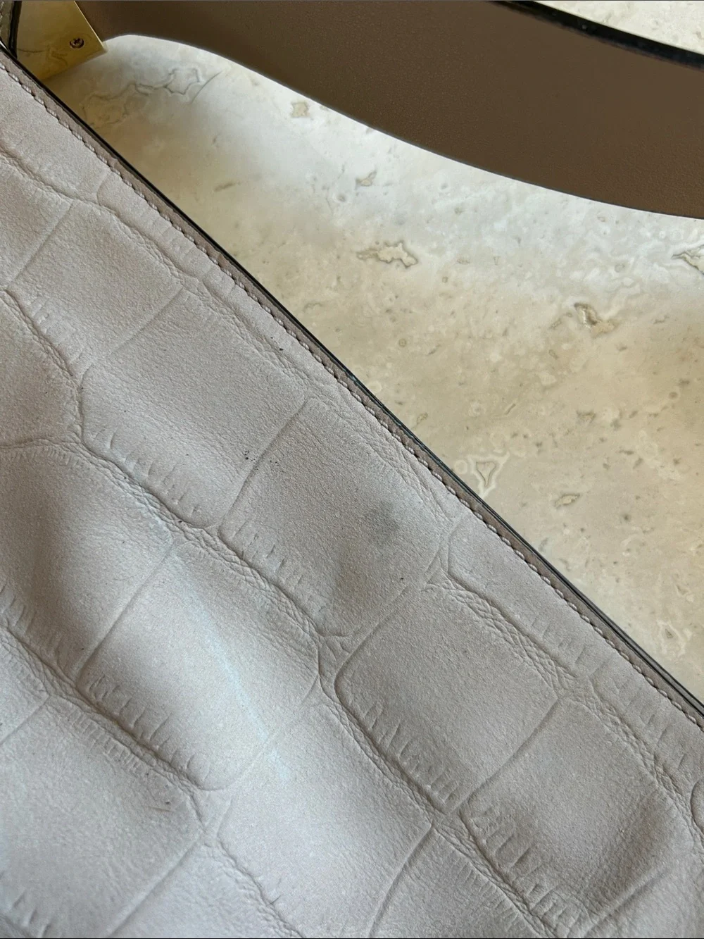 Kate Spade Classic Croc-Embossed Leather Tote - Light Gray