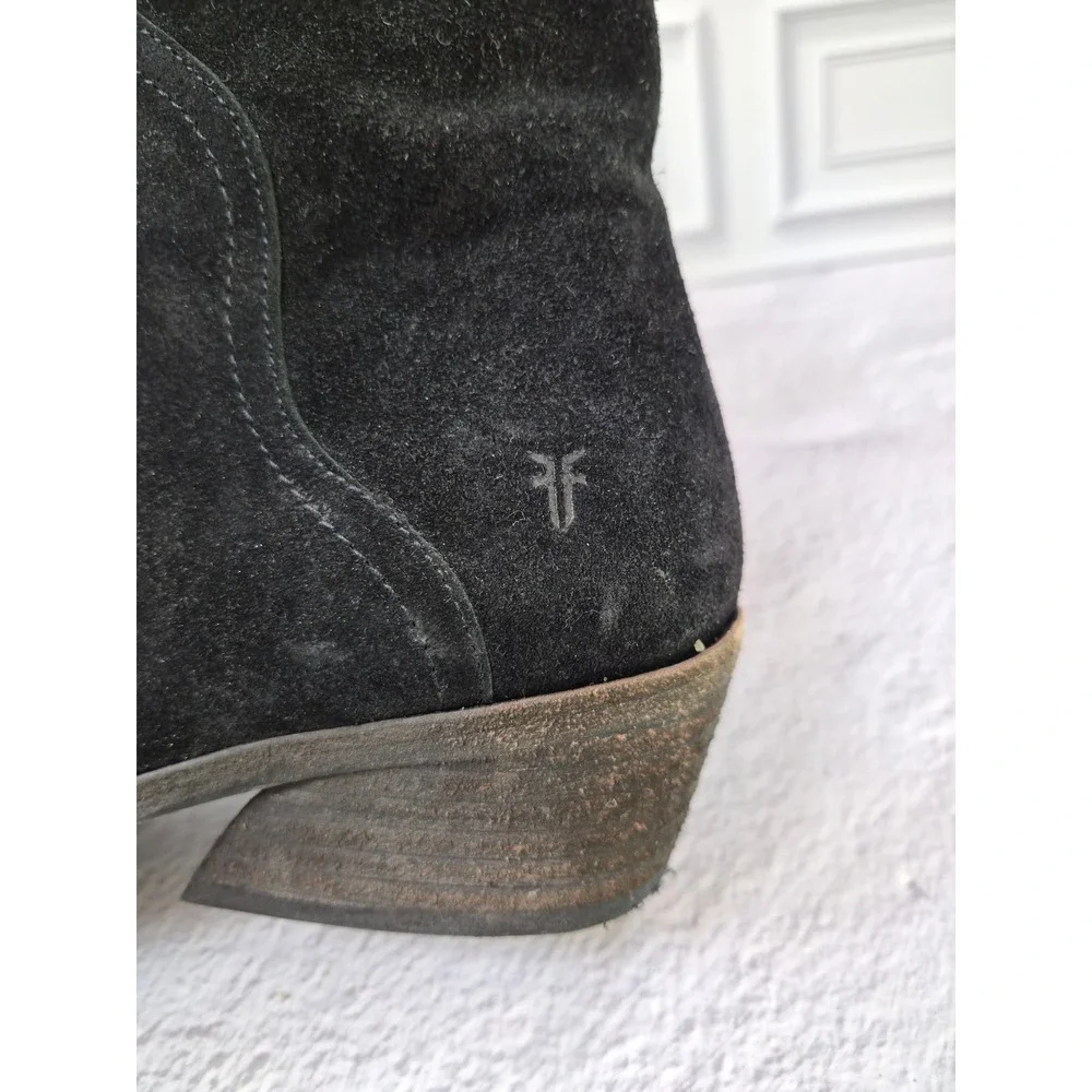 Frye Womens Size 9 M Suede Leather Farrah Wave Short Bootie Black Pull On