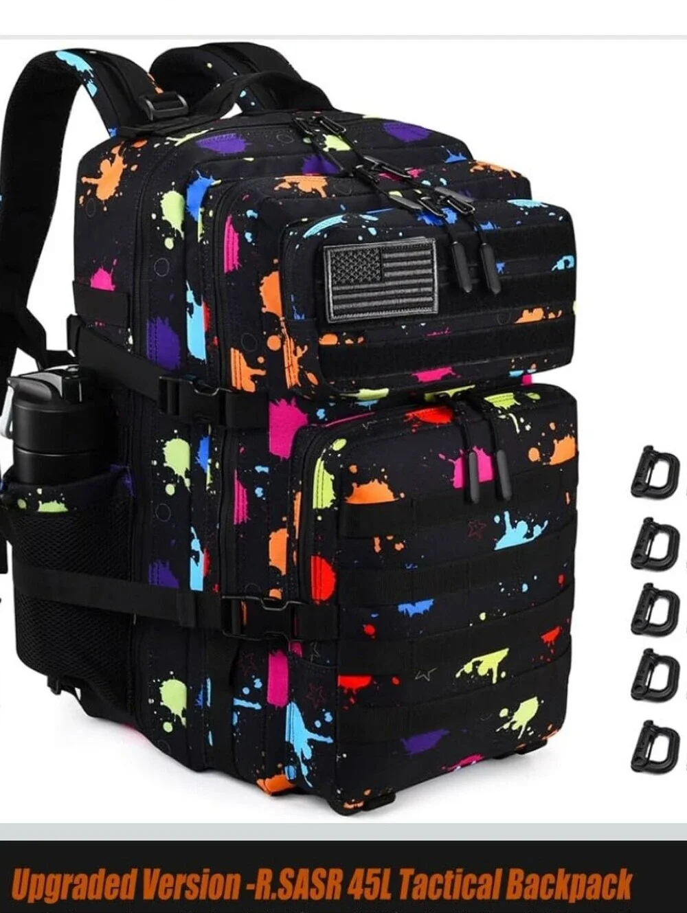 Tactical Backpack for Men - Black with Multicolor Paint Splatter