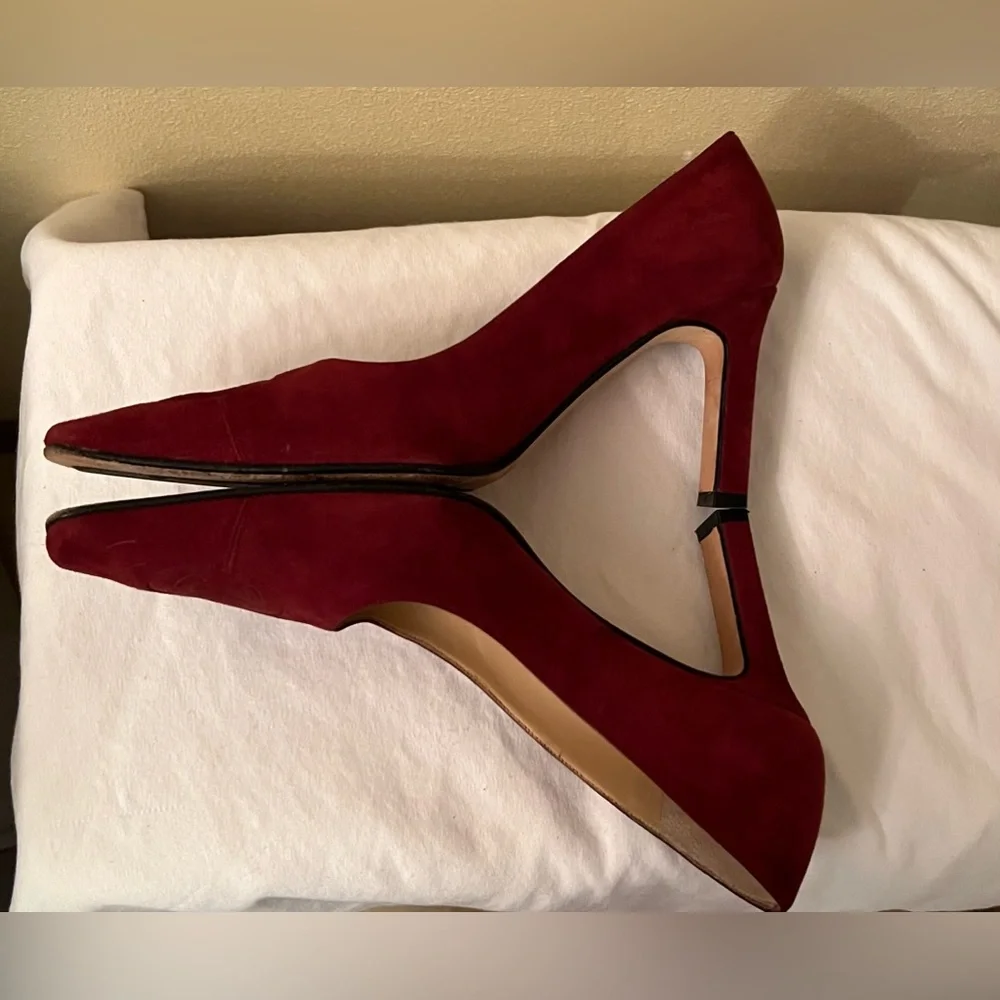 CHANEL Burgundy Suede Pointed-Toe Pumps