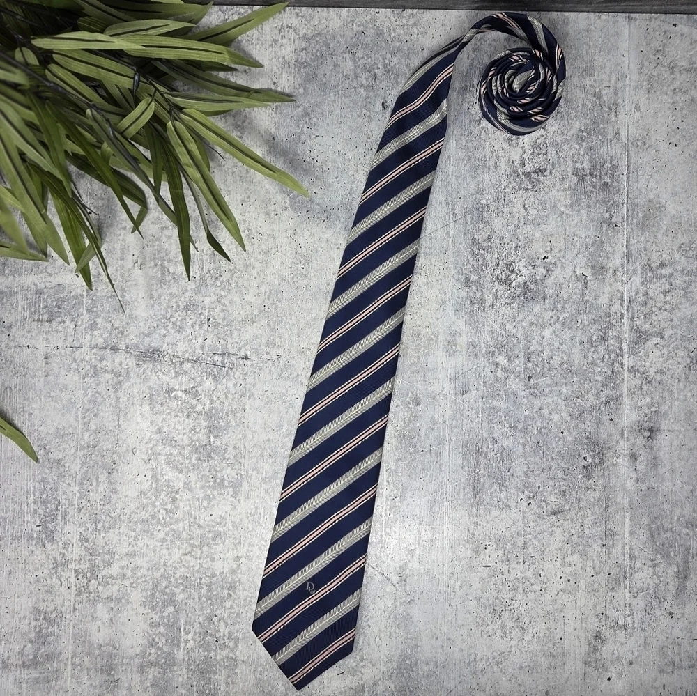Vintage Christian Dior | Navy Pink Gray Diagonal Striped Tie