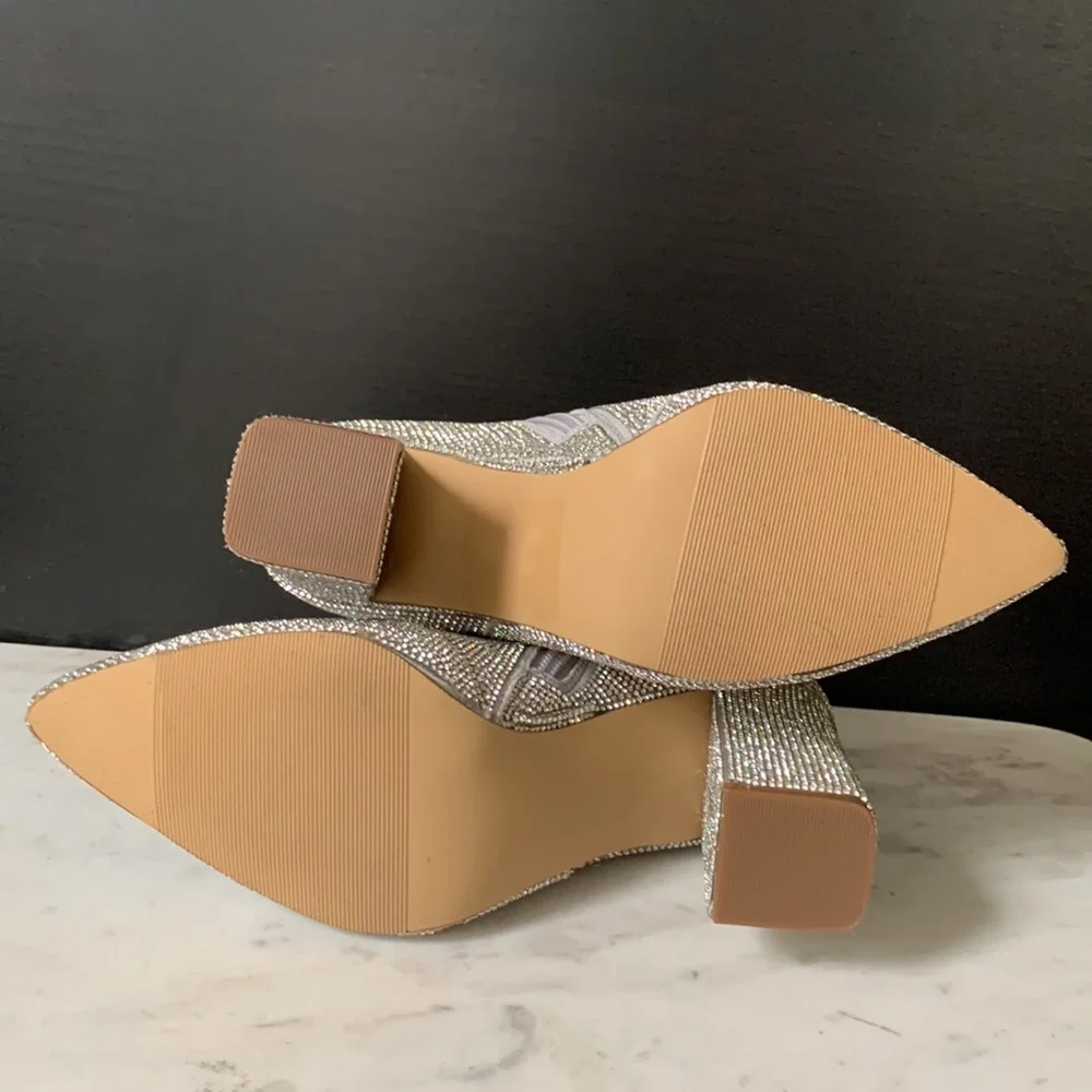 Madden Girl Flex-r Pointed Toe Block Heel Rhinestone Embellished Ankle  …