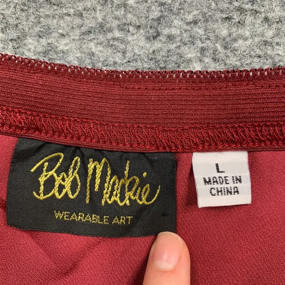 Bob Mackie Skirt Womens L Large Abstract Red Wearable Art Pull On High Low Midi