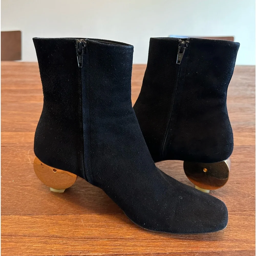 Neous Black Suede Ankle Boots Sculptural Gold Heel Size 38.5