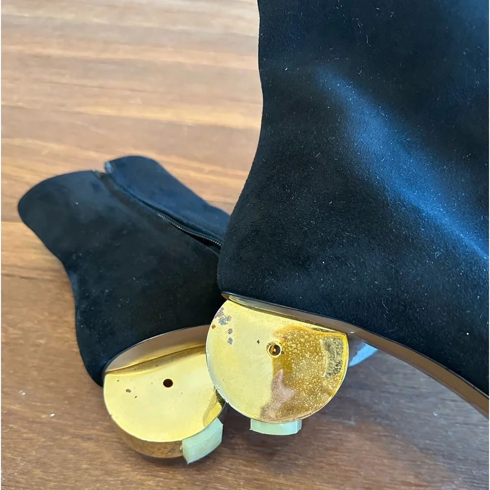 Neous Black Suede Ankle Boots Sculptural Gold Heel Size 38.5