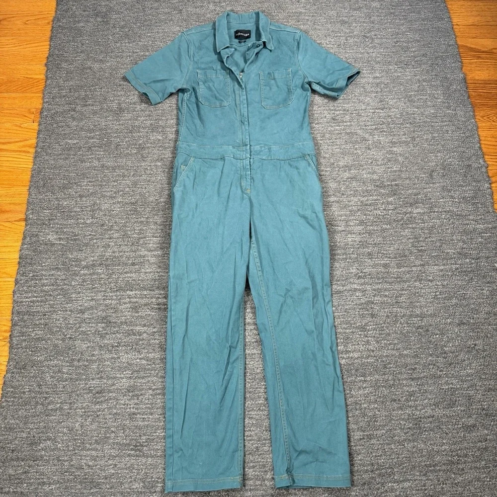Wildfang Essential Coveralls Short Sleeve Women Large Teal Utility Jumpsuit