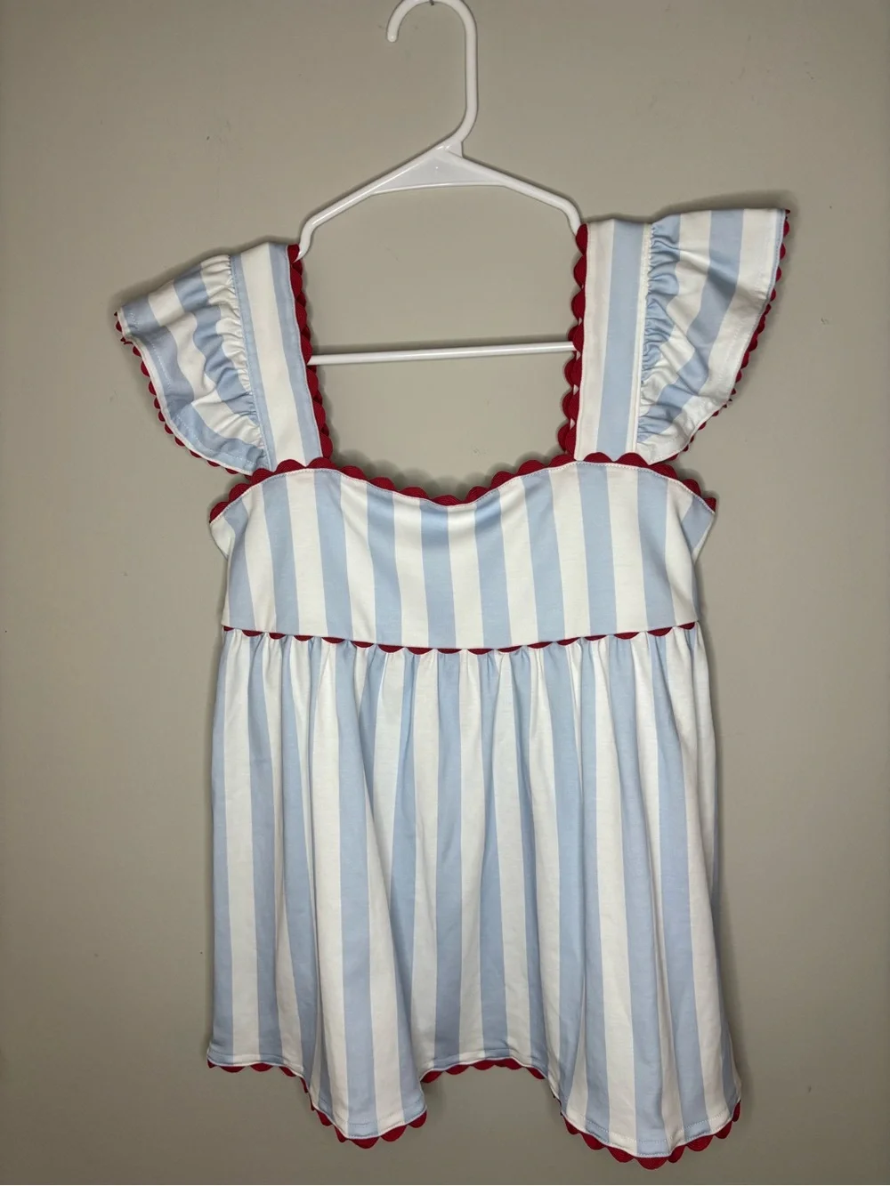 The Beaufort Bonnet Company Blue White Stripe Red Trim Pima Cotton Pajama Set XS