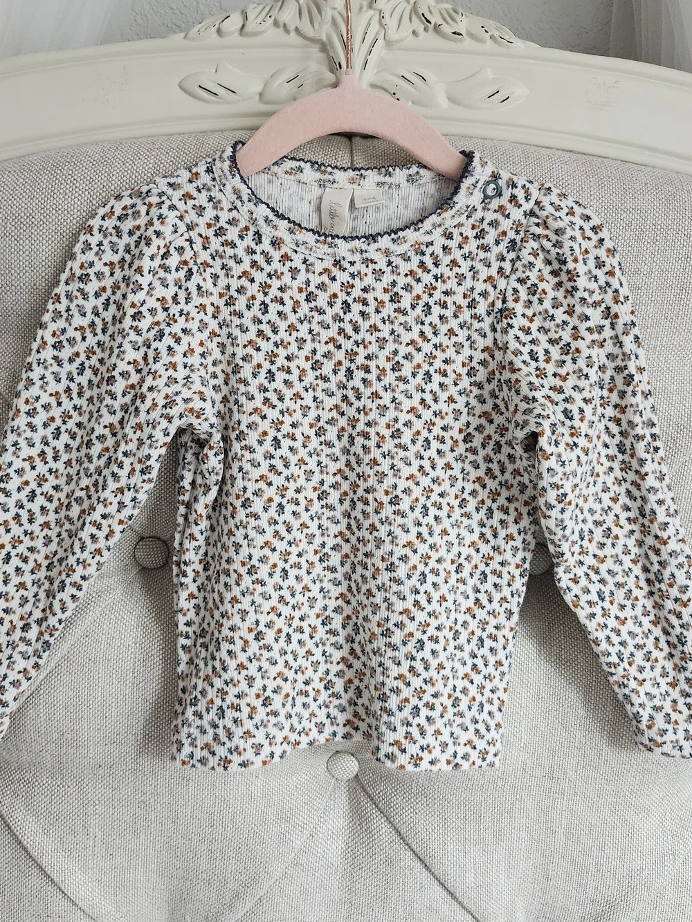 Little Cotton Clothes Long-Sleeve Pointelle Floral Top