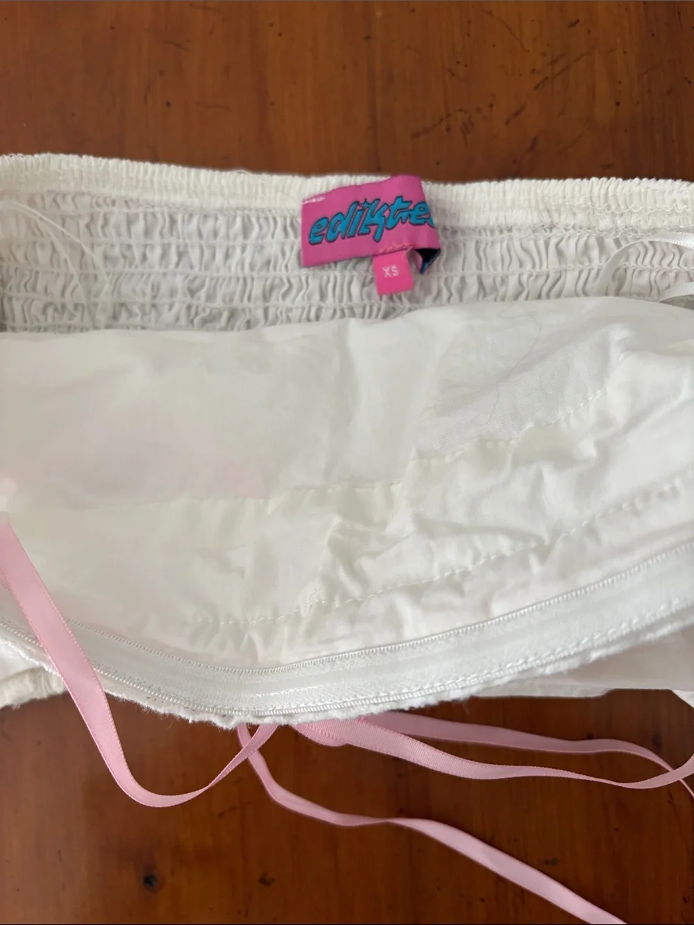 Edikted White Strapless Bandeau with Pink Ribbon