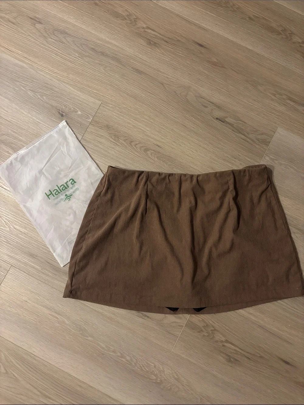 Halara Corduroy Brown Mini Skirt Skort Black Inner Shorts MSRP $51