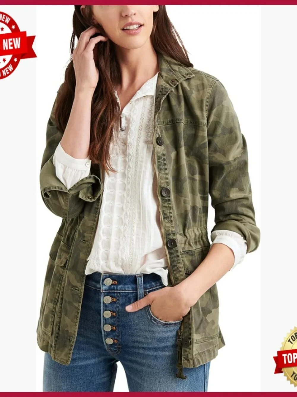 Long Sleeve Utility Jacket with Button Closure and Pockets
