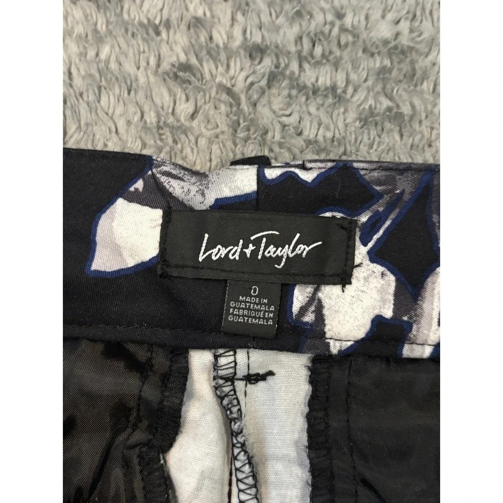 Lord & Taylor Kelly Ankle Pants Womens 0 Black White Floral Stretch Cotton Slim
