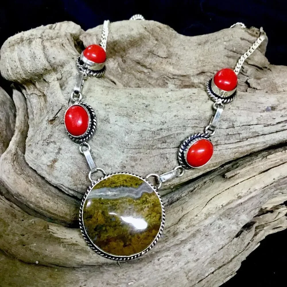Boho Southwestern Crystals Artisan-crafted  Yellow Moss Agate and Coral
