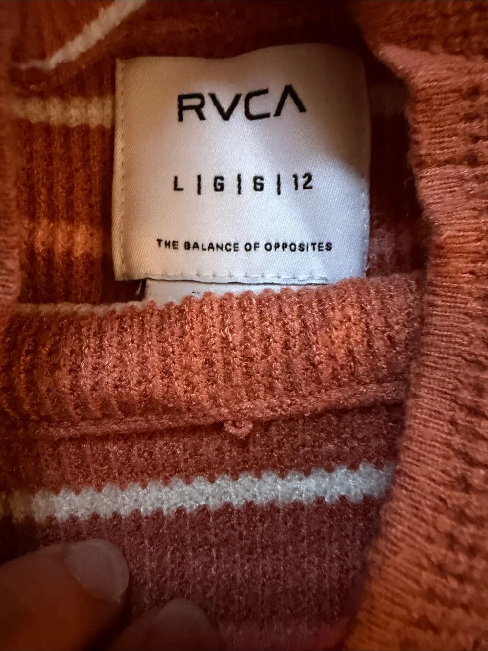 RVCA Rust and Cream Striped Mock Neck Sweater