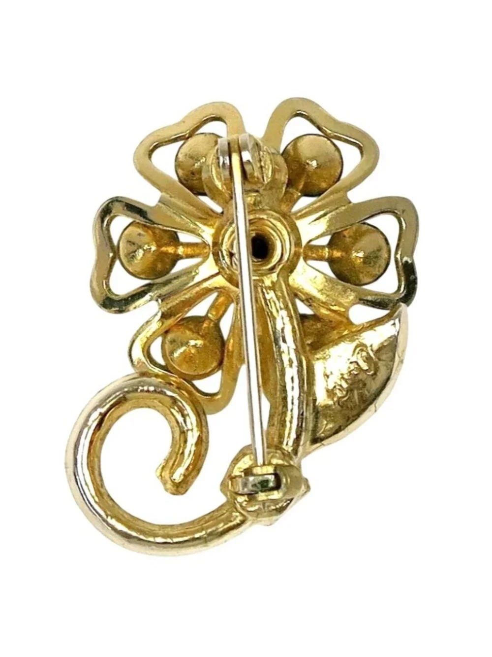 Coro Blue Rhinestone Flower Brooch Mid-Century Gold Tone Costume Jewelry