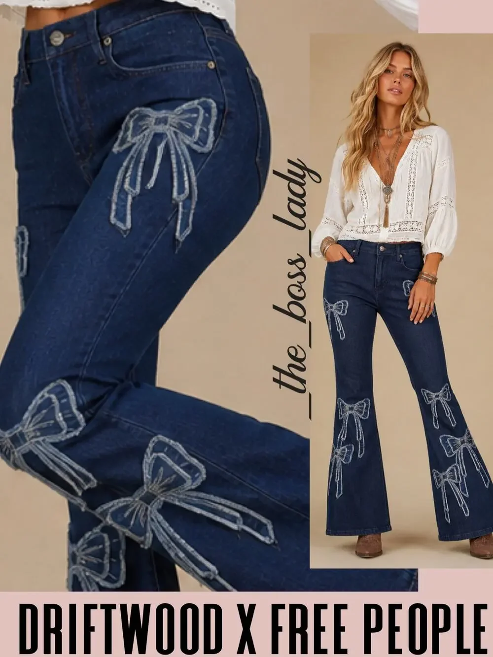 Driftwood x Free People flare pants floral embroidery jeans boho 28