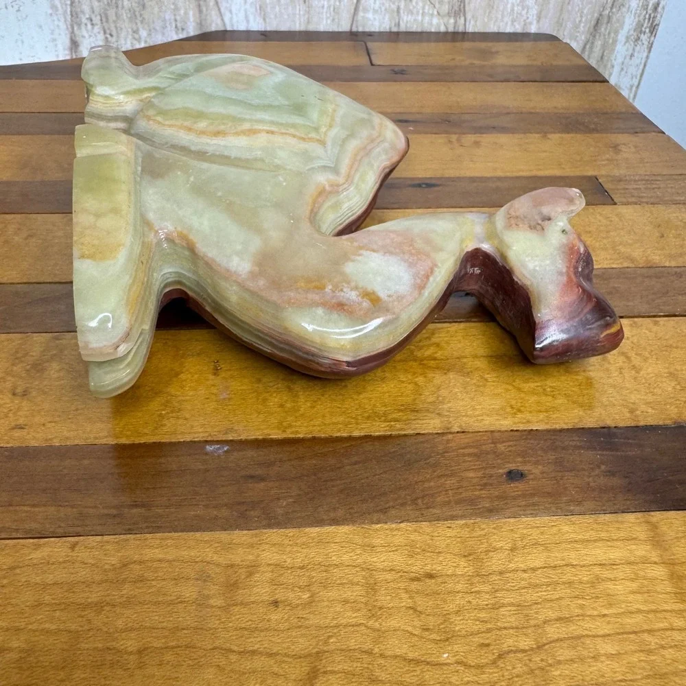 Vintage Hand Carved Onyx Marble Camel Figurine Paperweight Brown Green Stone