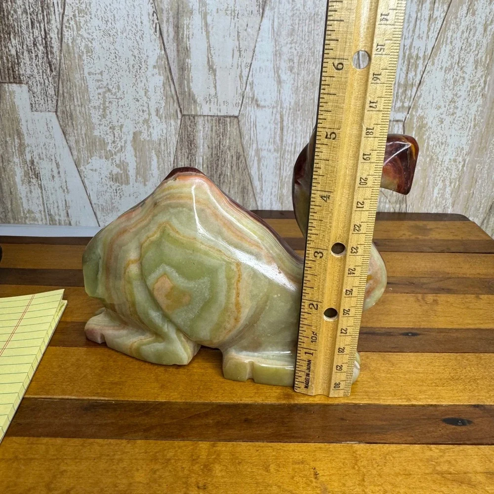 Vintage Hand Carved Onyx Marble Camel Figurine Paperweight Brown Green Stone