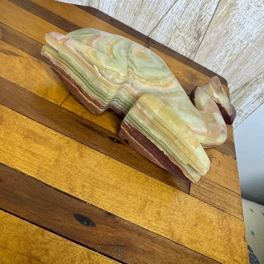 Vintage Hand Carved Onyx Marble Camel Figurine Paperweight Brown Green Stone