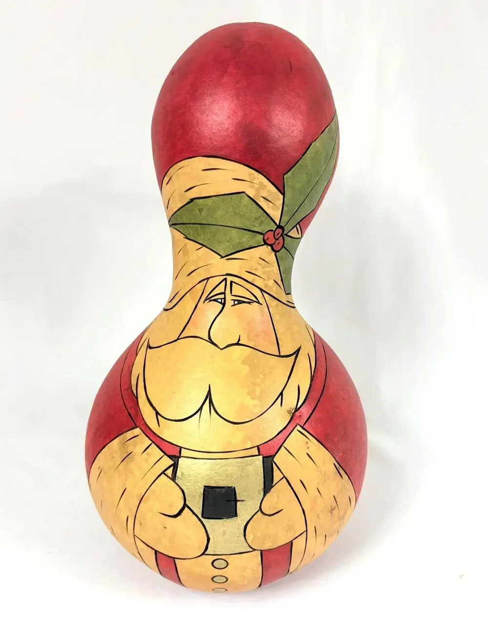 Hand Painted Santa Claus Gourd 12” Christmas Folk Art Vintage 1990s