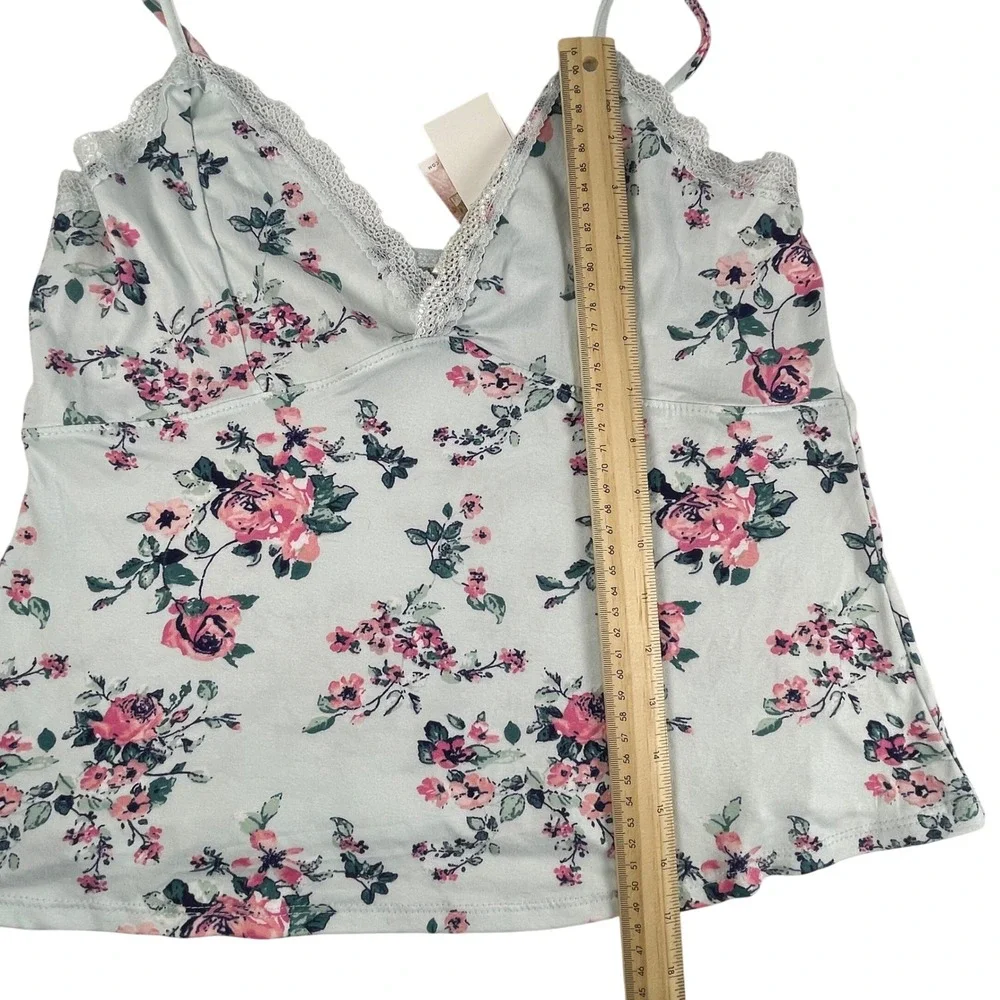 NWT Jessica Simpson Pajama Set Women Size L Blue Floral Cami Shorts Lace Trim