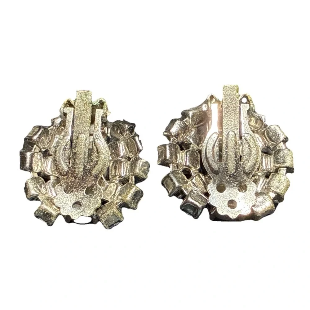 Vintage Light Blue Rhinestone Cluster Clip On Earrings J15-9