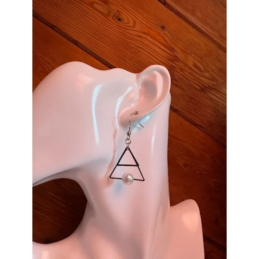 Double Triangle Silver-Tone Faux Pearl Earrings